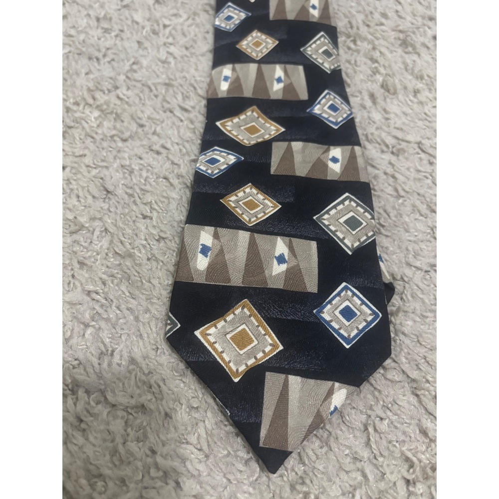 Trussardi‎ Mens Necktie Black Geometric Diamond Silk Blend Designer Tie